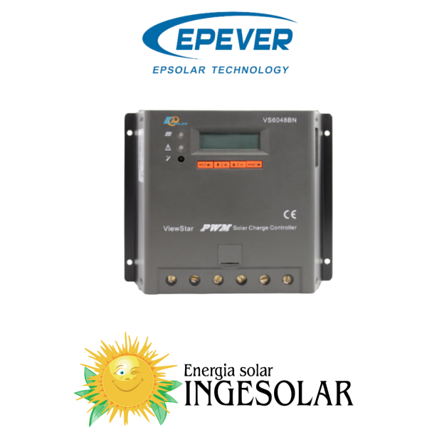 CONTROLADOR PWM VS6048BN 12/24/36/48V -60A-100VOC -EPEVER- 24 MESES DE GARANTIA