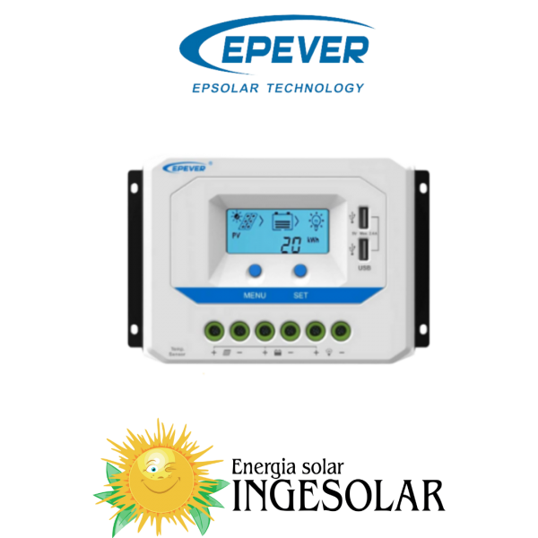 CONTROLADOR PWM VS3024AU 12/24V -30A-50VOC -EPEVER- 24 MESES DE GARANTIA