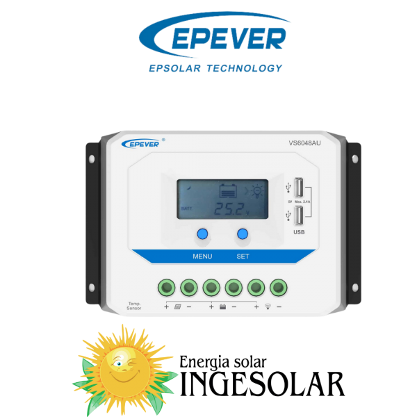 CONTROLADOR PWM VS4524AU 12/24V -45A-50VOC -EPEVER- 24 MESES DE GARANTIA